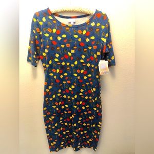 NWT LuLaRoe Floral and Geometric Dress in orange and blue Size M